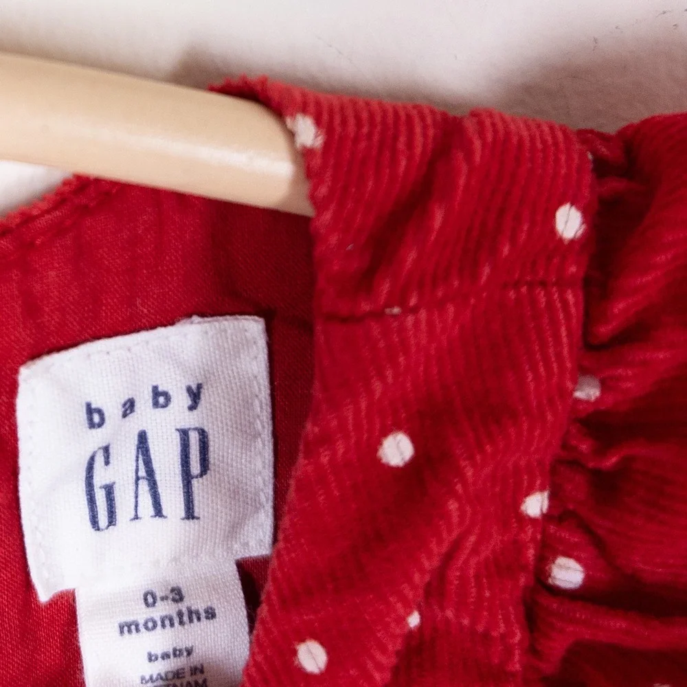 Baby Gap Romper Baby 0-3M Red Polka Dot Corduroy Ruffle Sleeveless Jumpsuit